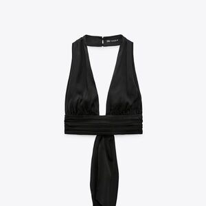 NWT Zara Satin Effect Crop Top in Black